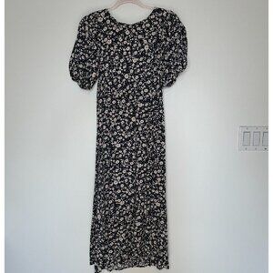 Old Navy Puff Sleeve Midi Dress Size M Navy Ditsy Floral Cottagecore Boho